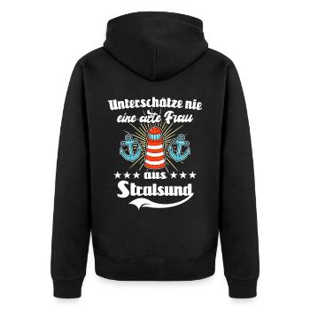 Stralsund Ostsee Urlaub - Unisex Premium Bio Zip Hoodie - Schwarz - Hinten - Nico (187cm)