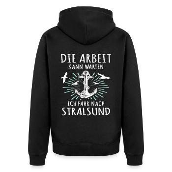 Stralsund Ostsee Urlaub - Unisex Premium Bio Zip Hoodie - Schwarz - Hinten - Nico (187cm)