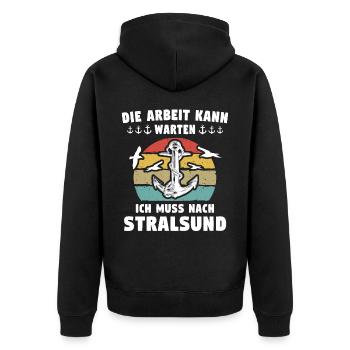 Stralsund Ostsee Urlaub - Unisex Premium Bio Zip Hoodie - Schwarz - Hinten - Nico (187cm)