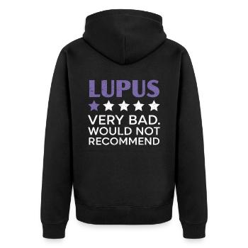 Lupus Bewusstsein Purple Ribbon Autoimmunkrankheit - Unisex Premium Bio Zip Hoodie - Schwarz - Hinten - Nico (187cm)