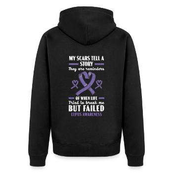 Lupus Bewusstsein Purple Ribbon Autoimmunkrankheit - Unisex Premium Bio Zip Hoodie - Schwarz - Hinten - Nico (187cm)