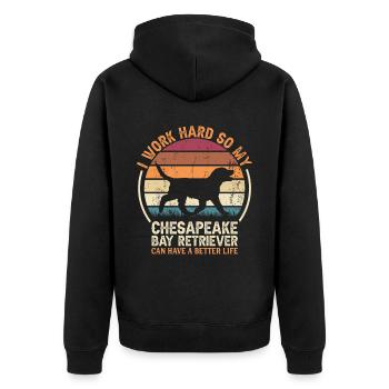 Work Hard Work - Retro Cavalier - Unisex Premium Organic Zip Hoodie - black - Back - Nico (187cm)
