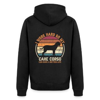 Travaillez dur - Retro Cane Corso - Veste à capuche bio Premium Unisexe - noir - Dos - Nico (187cm)