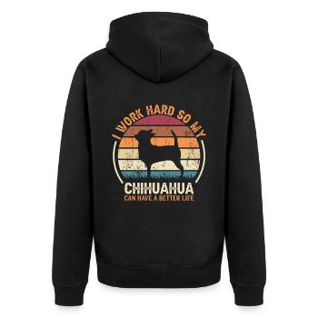 Arbeit Hart Arbeiten - Retro Chihuahua - Unisex Premium Bio Zip Hoodie - Schwarz - Hinten - Nico (187cm)