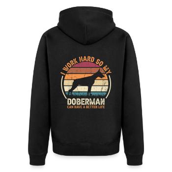 Travail acharné - Retro Doberman - Veste à capuche bio Premium Unisexe - noir - Dos - Nico (187cm)