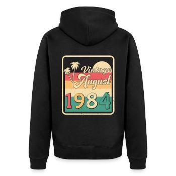 Salutations d’anniversaire pour août 1984 - Veste à capuche bio Premium Unisexe - noir - Dos - Nico (187cm)