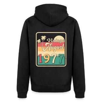 Geboren 1977 Im August - Unisex Premium Bio Zip Hoodie - Schwarz - Hinten - Nico (187cm)