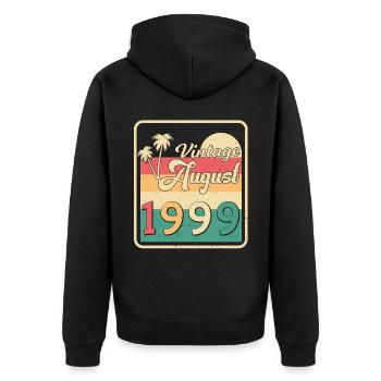 1999 August Retro - Unisex Premium Bio Zip Hoodie - Schwarz - Hinten - Nico (187cm)
