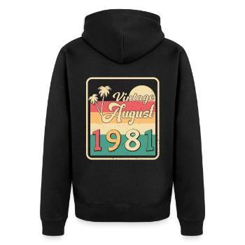 1981 August Geschenkidee - Unisex Premium Bio Zip Hoodie - Schwarz - Hinten - Nico (187cm)