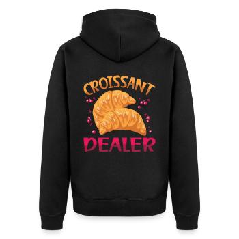 Croissant Händler | Backen Tshirt | - Unisex Premium Bio Zip Hoodie - Schwarz - Hinten - Nico (187cm)