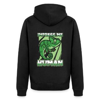 Chameleon Chamäleon - Unisex Premium Bio Zip Hoodie - Schwarz - Hinten - Nico (187cm)