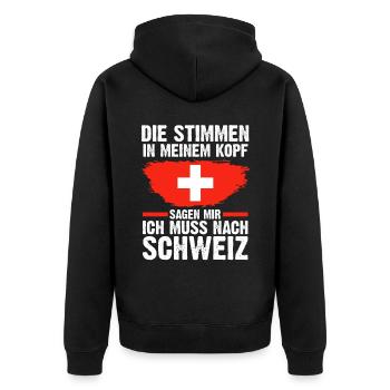 Schweiz Schweizer - Unisex Premium Bio Zip Hoodie - Schwarz - Hinten - Nico (187cm)