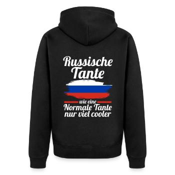 Russin Tante Russland - Unisex Premium Bio Zip Hoodie - Schwarz - Hinten - Nico (187cm)