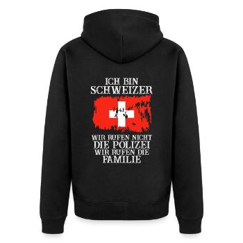 Schweiz Schweizer - Unisex Premium Bio Zip Hoodie - Schwarz - Hinten - Nico (187cm)