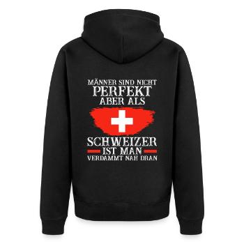 Schweiz Schweizer - Unisex Premium Bio Zip Hoodie - Schwarz - Hinten - Nico (187cm)