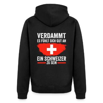 Schweiz Schweizer - Unisex Premium Bio Zip Hoodie - Schwarz - Hinten - Nico (187cm)