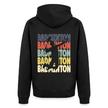 Cool Retro Text Silhouette Badminton - Unisex Premium Bio Zip Hoodie - Schwarz - Hinten - Nico (187cm)