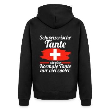 Schweizerin Tante Schweiz - Unisex Premium Bio Zip Hoodie - Schwarz - Hinten - Nico (187cm)