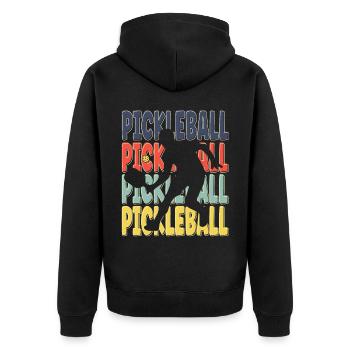Cool Retro Text Silhouette Pickleball - Unisex Premium Organic Zip Hoodie - black - Back - Nico (187cm)