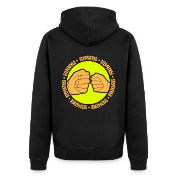 Stiefvater Stiefpapa Stepdad Vatertag - Unisex Premium Bio Zip Hoodie - Schwarz - Hinten - Nico (187cm)