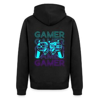 Gamer Video Gaming Controller Retro - Unisex Premium Organic Zip Hoodie - black - Back - Nico (187cm)