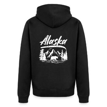 Alaska Wandern Wanderer Natur Wanderung - Unisex Premium Bio Zip Hoodie - Schwarz - Hinten - Nico (187cm)