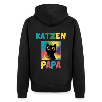 Katzen Papa Portrait Tiermotiv Geschenk - Unisex Premium Bio Zip Hoodie - Schwarz - Hinten - Nico (187cm)