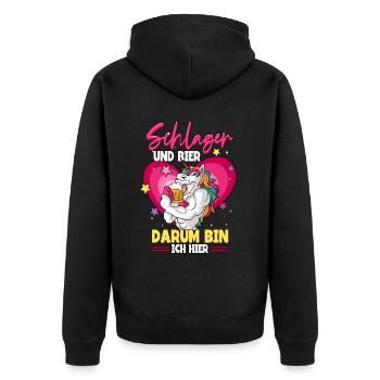 Schlagerparty Schlager und Bier darum bin ich hier - Unisex Premium Bio Zip Hoodie - Schwarz - Hinten - Nico (187cm)