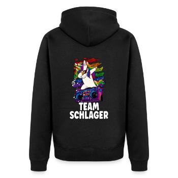 Schlagerparty Team Schlager - Unisex Premium Bio Zip Hoodie - Schwarz - Hinten - Nico (187cm)