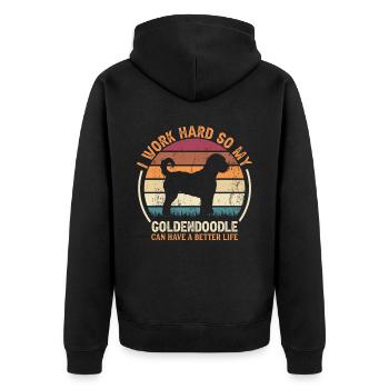 Work Hard Work - Retro Goldendoodle - Unisex Premium Organic Zip Hoodie - black - Back - Nico (187cm)