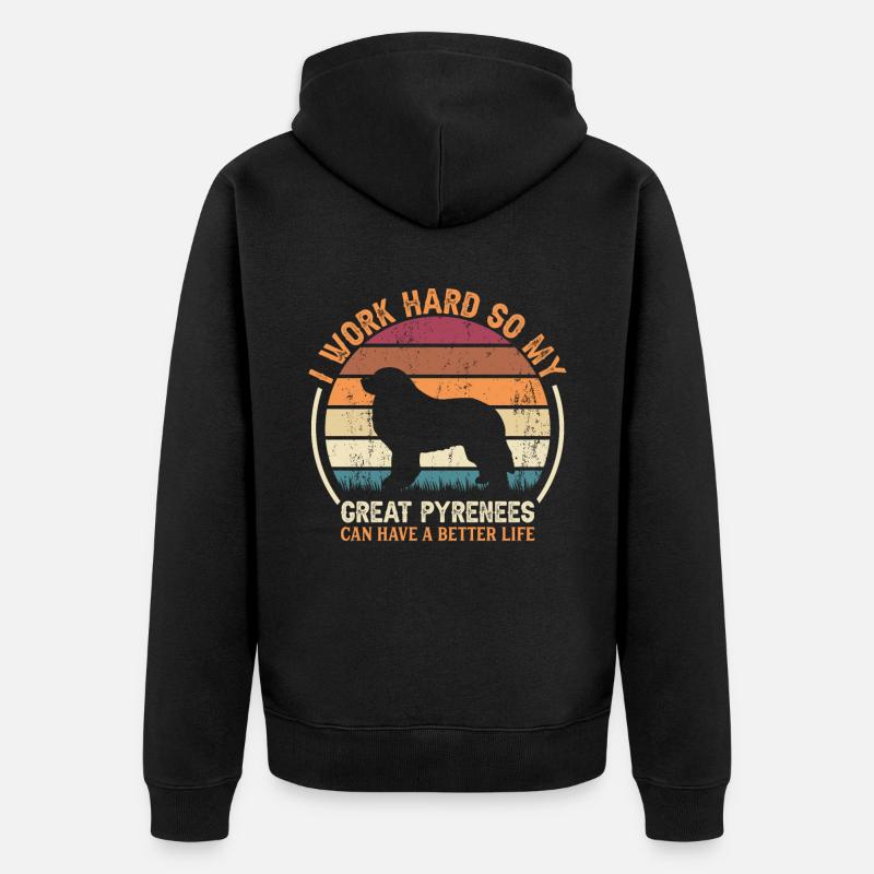 Arbeite Hart - Retro Great Pyrenees - Unisex Premium Bio Zip Hoodie - Schwarz