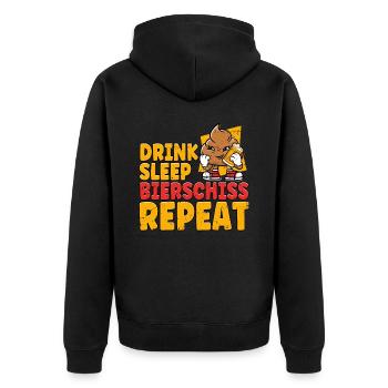 Drink Sleep Bierschiss Repeat Bier - Unisex Premium Bio Zip Hoodie - Schwarz - Hinten - Nico (187cm)