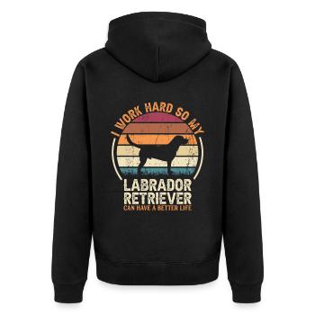 Work Hard - Retro Labrador Retriever - Unisex Premium Organic Zip Hoodie - black - Back - Nico (187cm)