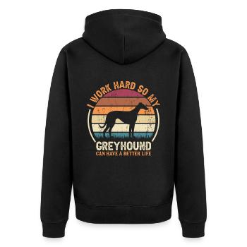 Hard work - Retro Greyhound - Unisex Premium Organic Zip Hoodie - black - Back - Nico (187cm)
