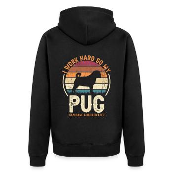 Hart Arbeiten - Retro Mops - Unisex Premium Bio Zip Hoodie - Schwarz - Hinten - Nico (187cm)