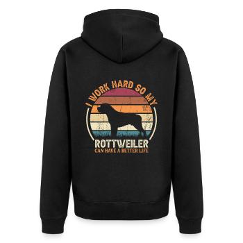 Hard Work - Retro Rottweiler - Unisex Premium Organic Zip Hoodie - black - Back - Nico (187cm)