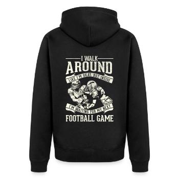 Ich Gehe In Ordnung Herum - Fußball - Unisex Premium Bio Zip Hoodie - Schwarz - Hinten - Nico (187cm)