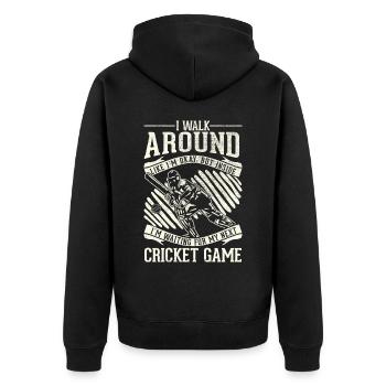 Ich Gehe Gut Herum - Cricket - Unisex Premium Bio Zip Hoodie - Schwarz - Hinten - Nico (187cm)