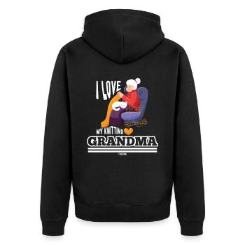 Grandma cat knitting wool old woman - Unisex Premium Organic Zip Hoodie - black - Back - Nico (187cm)