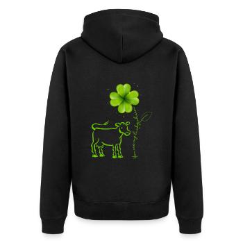 Du bist mein Glücksbringer Kuh Kleeblatt - Unisex Premium Bio Zip Hoodie - Schwarz - Hinten - Nico (187cm)