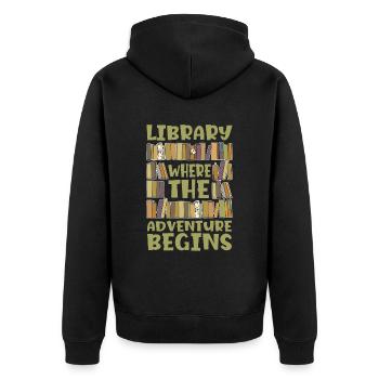 Bibliothèque où l’aventure pour les amateurs de livres - Veste à capuche bio Premium Unisexe - noir - Dos - Nico (187cm)