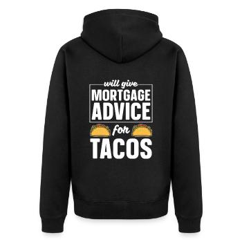 Hypothekenberatung Für Tacos Für Immobilienmakler - Unisex Premium Bio Zip Hoodie - Schwarz - Hinten - Nico (187cm)