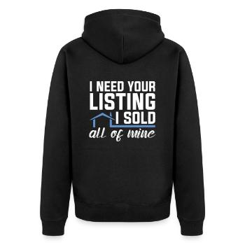 Ich Brauche Ihre Einträge Für Den Immobilienmakler - Unisex Premium Bio Zip Hoodie - Schwarz - Hinten - Nico (187cm)