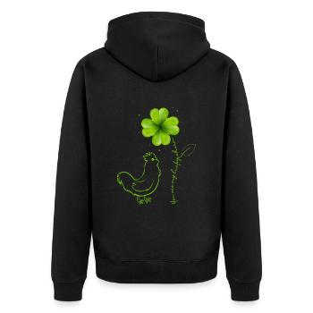 Du bist mein Glücksbringer Huhn Kleeblatt - Unisex Premium Bio Zip Hoodie - Schwarz - Hinten - Nico (187cm)