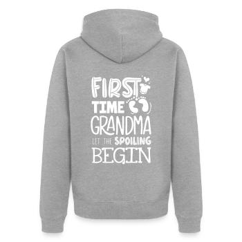Grand-mère pour la première fois - Veste à capuche bio Premium Unisexe - gris chiné - Dos - Nico (187cm)