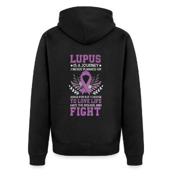Lupus Bewusstsein Purple Ribbon Autoimmunkrankheit - Unisex Premium Bio Zip Hoodie - Schwarz - Hinten - Nico (187cm)