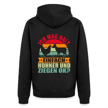 Lustiges Hühner Hühnerstall und Ziegen Bauernhof - Unisex Premium Bio Zip Hoodie - Schwarz - Hinten - Nico (187cm)