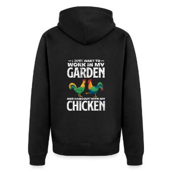 Huhn - Unisex Premium Bio Zip Hoodie - Schwarz - Hinten - Nico (187cm)