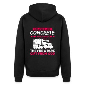 Mädchen, die Beton lieben, sind nicht seltsam - Unisex Premium Bio Zip Hoodie - Schwarz - Hinten - Nico (187cm)