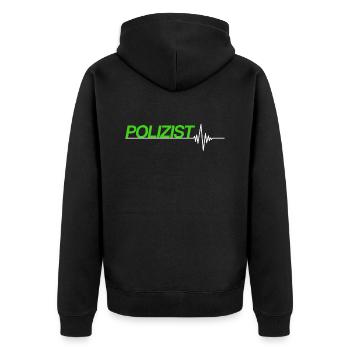 Polizist Herzschlag - Unisex Premium Bio Zip Hoodie - Schwarz - Hinten - Nico (187cm)